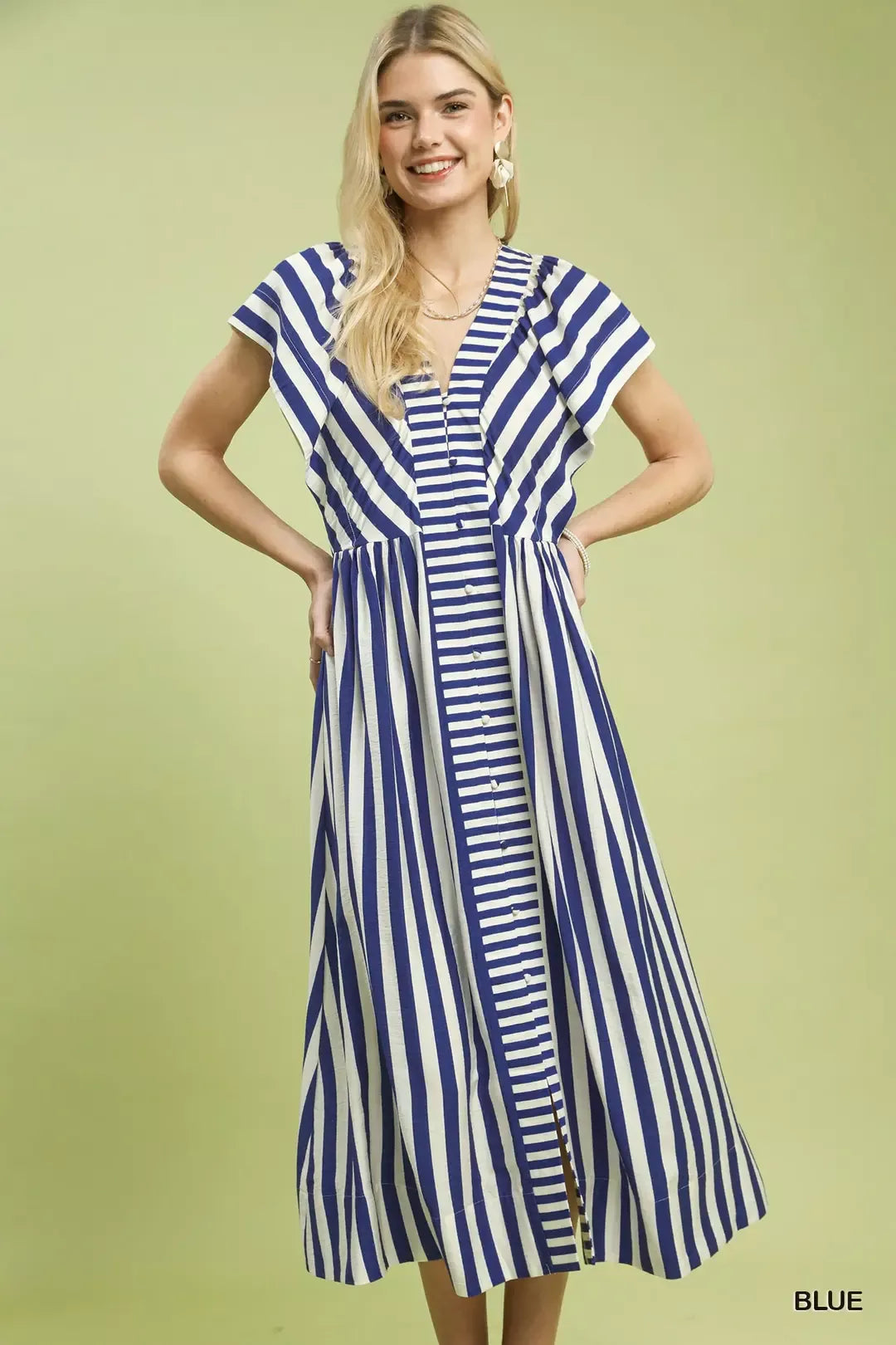 Umgee Striped Button-Front Midi Dress
