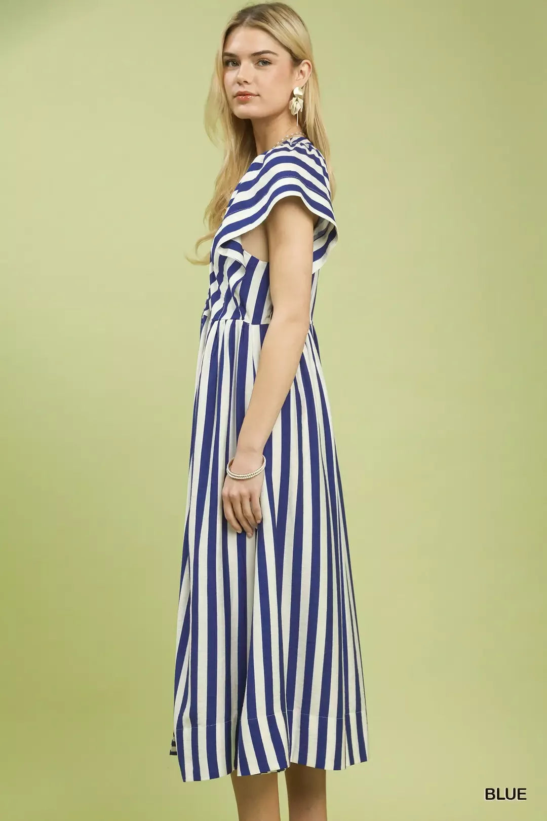 Umgee Striped Button-Front Midi Dress
