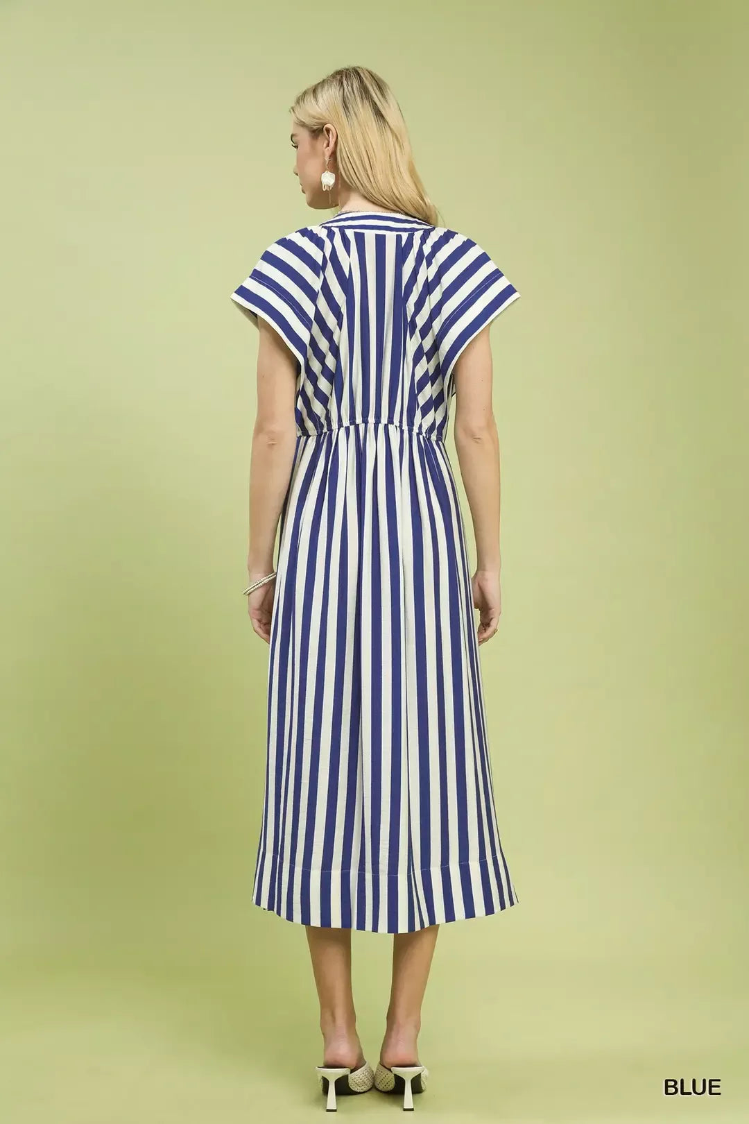 Umgee Striped Button-Front Midi Dress