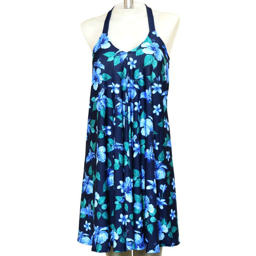 Loco Boutique Hawaiian Blue Convertible V-Neck Halter Dress