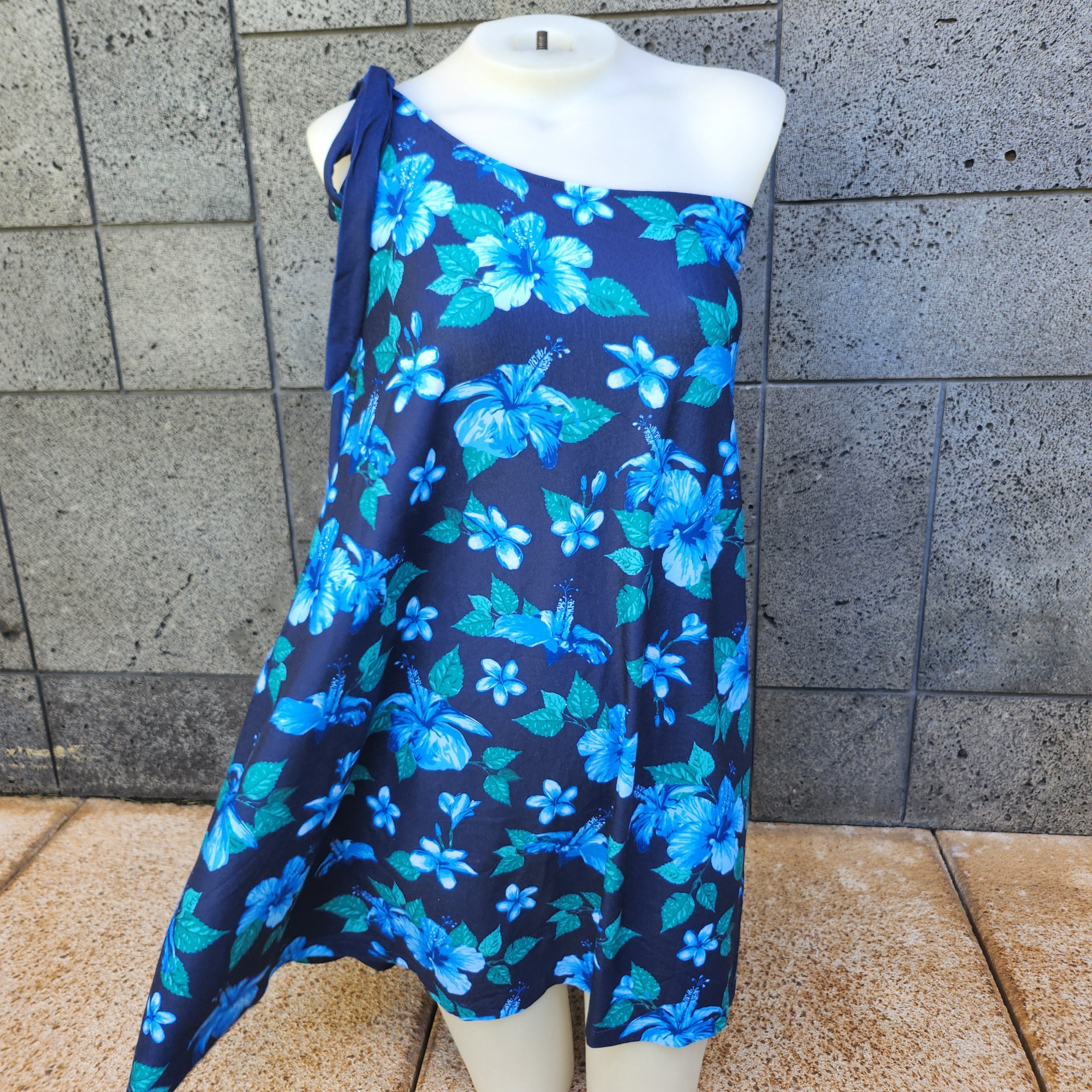 Loco Boutique Hawaiian Blue Convertible V-Neck Halter Dress