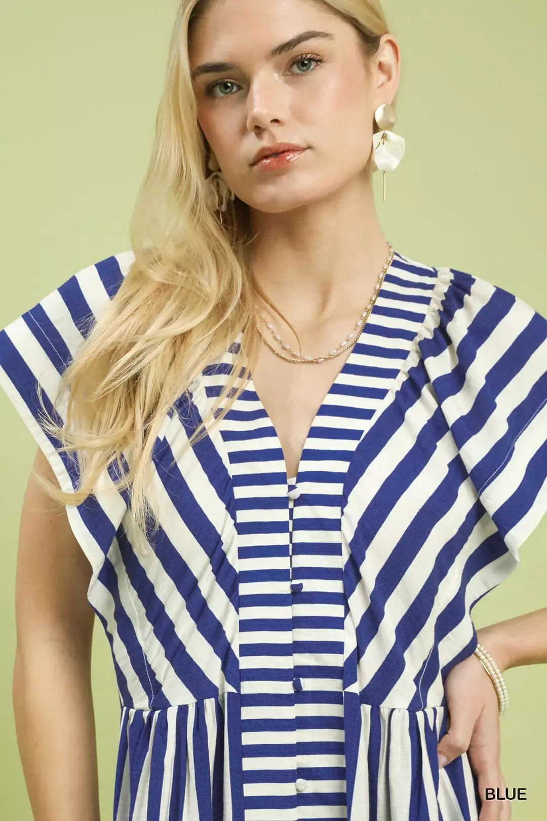 Umgee Striped Button-Front Midi Dress