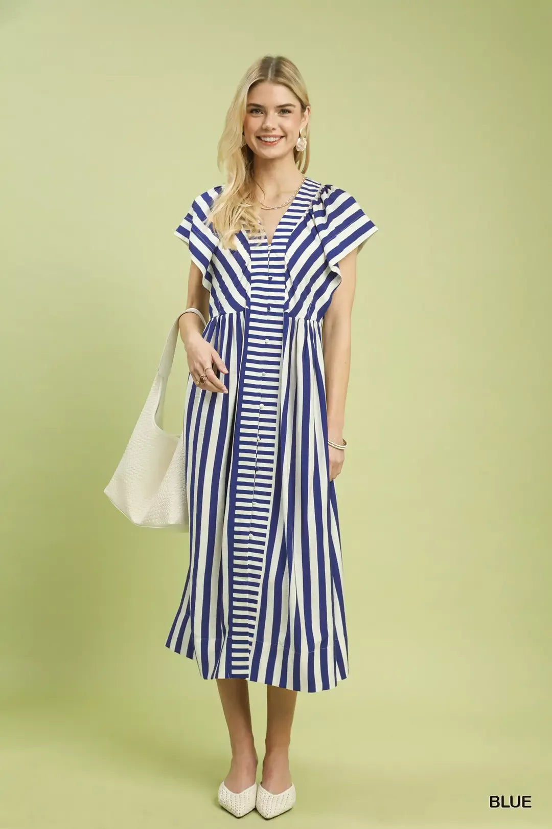 Umgee Striped Button-Front Midi Dress